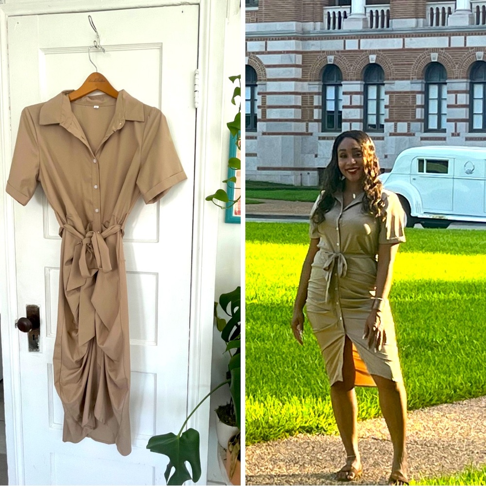 🔮 3/$21 🔮 Tan Ruched Shirt Dress